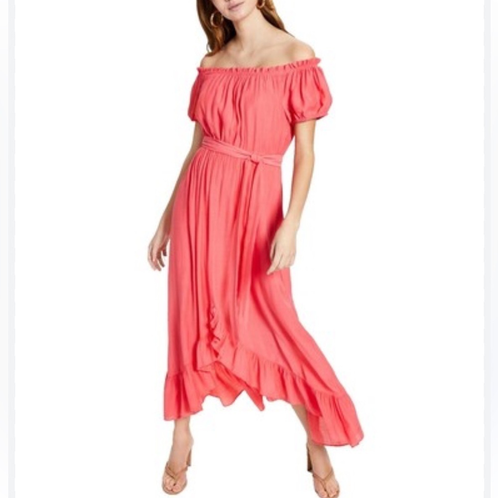 Bar III Coral Asymmetrical Off-Shoulder Dress Womens Small